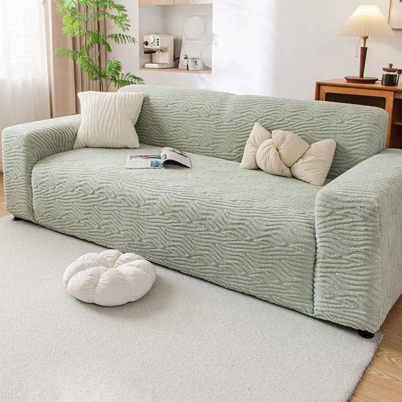 Striped Jacquard Sofa Cover for Living Room Soft Velvet Warm Furniture Protector for Winter Removable EasyCare Home Accessories C251028