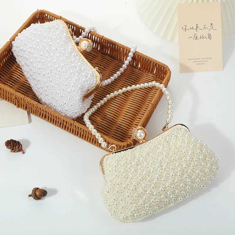 Pure Handmade Pearl Embroidery Dinner Bag Portable Storage Bag Wedding Party Evening Dress Bag Metal Chain Shoulder Bag H251027