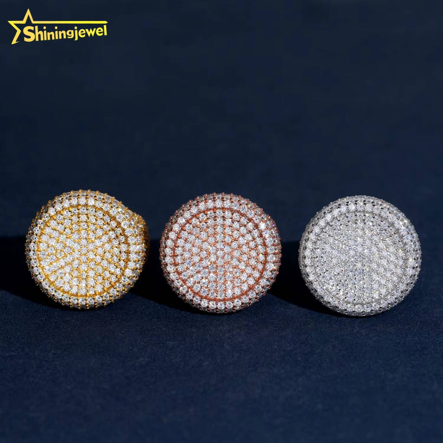 Source Factory Pass Diamond Tester Hip Hop Jewelry 925 Silver Fully Iced Bubble Edge Round Diamond Moissanite Men Ring