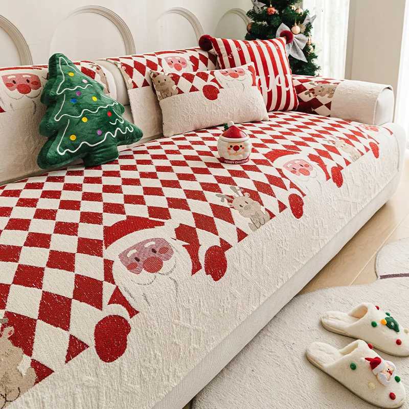Christmas Thick Checkered Printed Sofa Cushion Comfort NonSlip Couch Covers for Living Room Holiday Atmosphere Home Accessories C251028