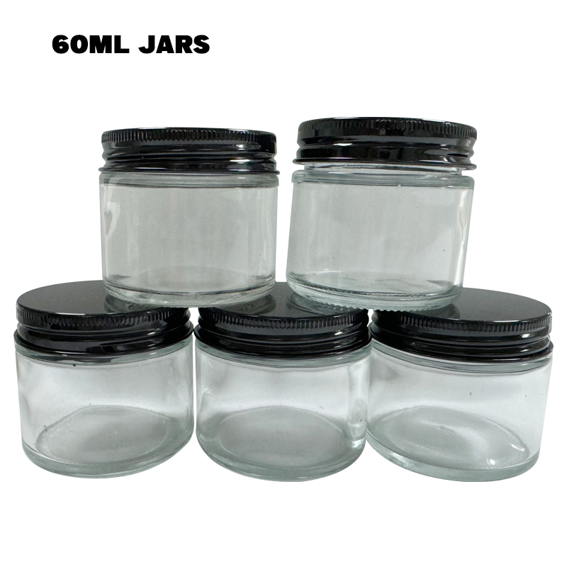 60ML Empty Clear Glass Jar Container Kitchen Storage Jars Custom Made Food Storage Containers Glass Bottles Black Screw Covers High Quality