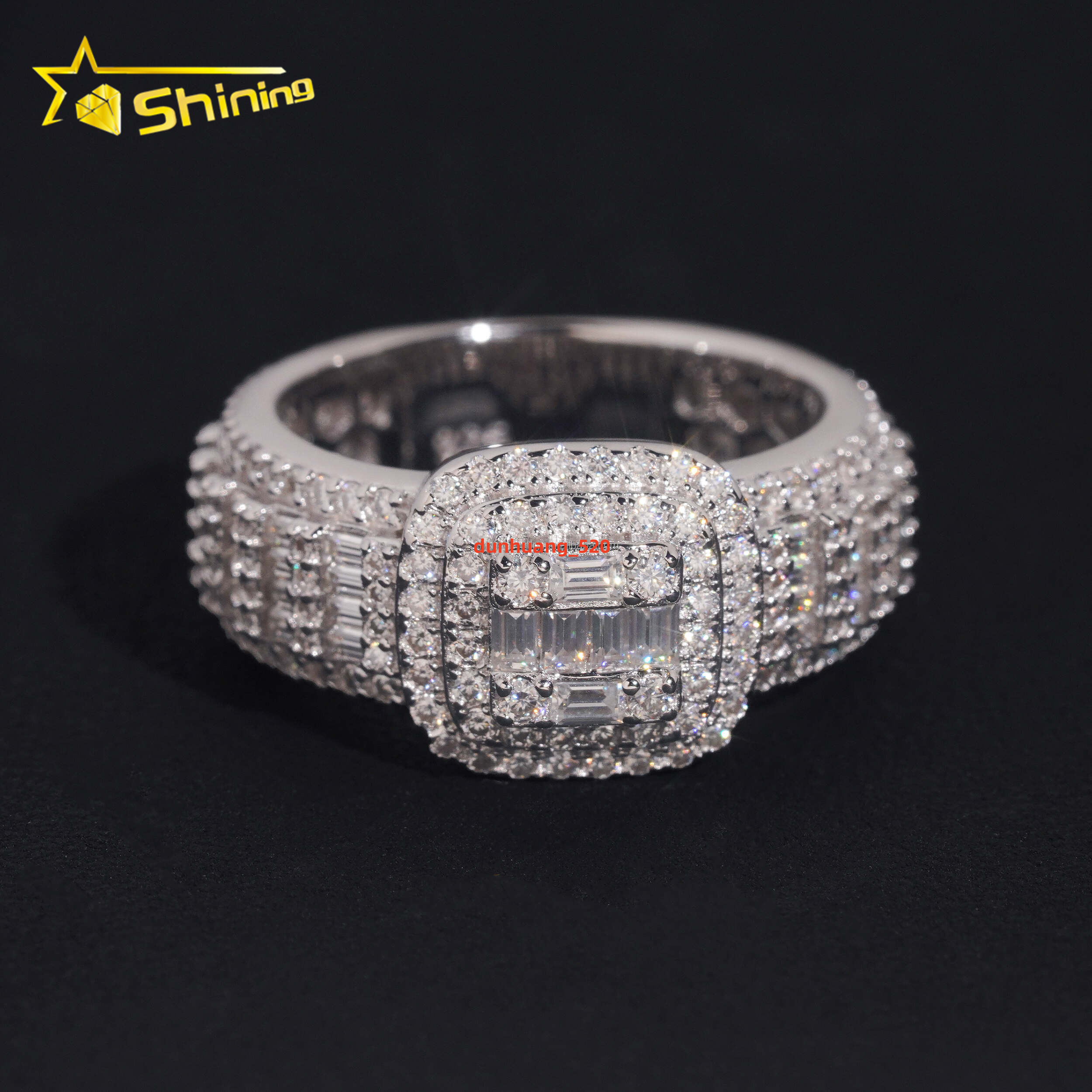 Popular Bulk Stock Wholesale Price Iced Out Fine Man Jewelry Engagement Rings 925 Silver Jewelry FL Moissanite Diamond Band Ring