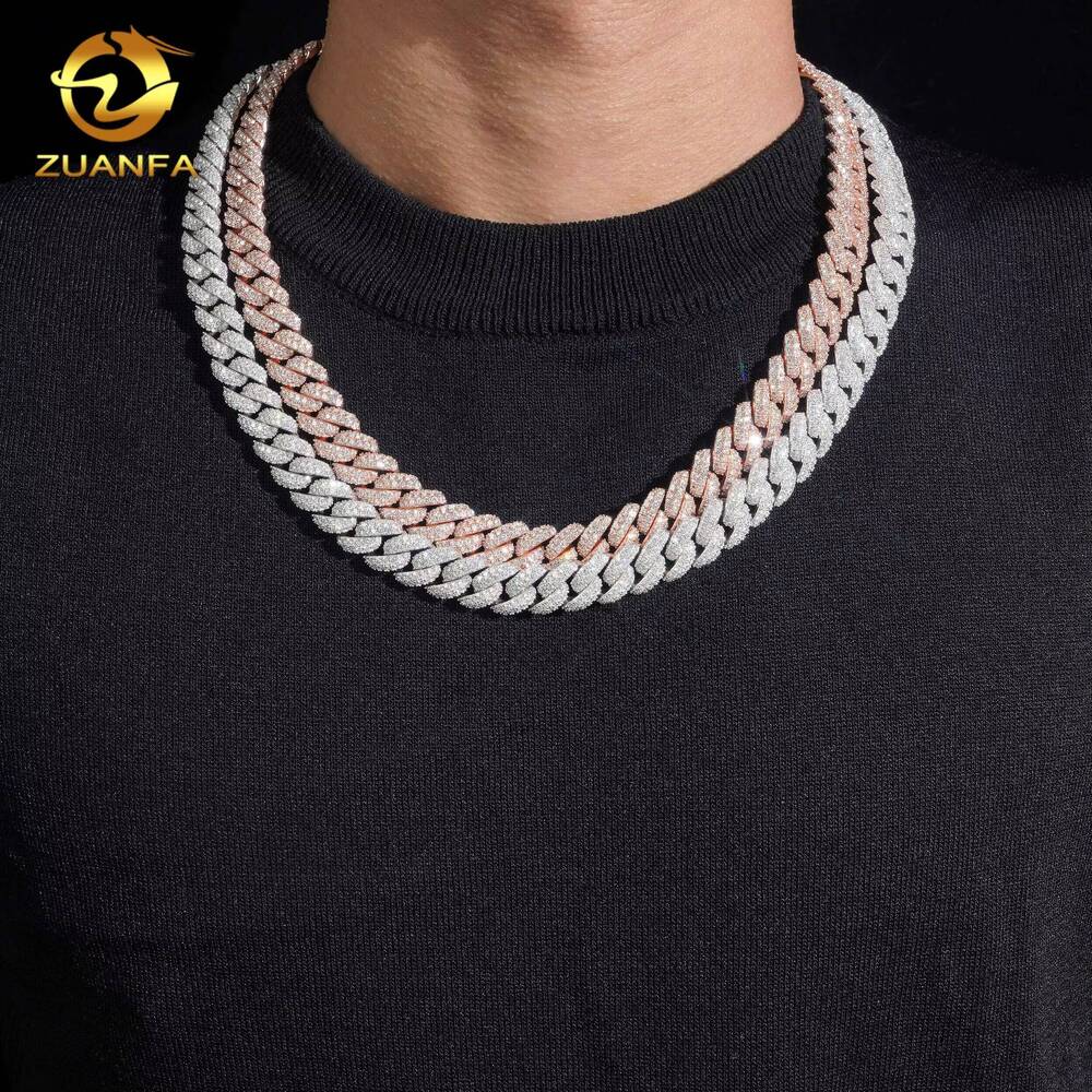 13mm Solid 925 Silver VVS Moissanite Cuban Link Chain Hip Hop Jewelry Moissanite Cuban Chain Moon Shape Link
