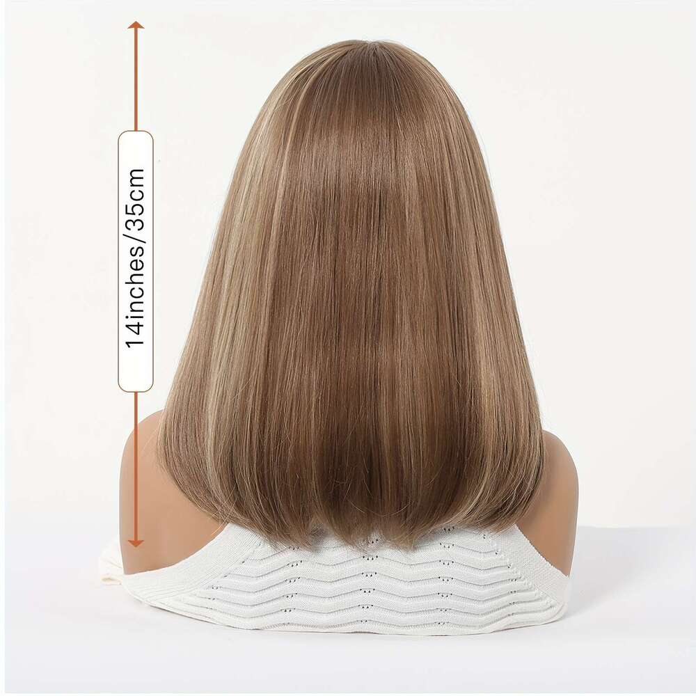 13X6 HD Transparent Front 14Inch Highlight Brown Color Short Bob Synthetic Glueless Lace With Pre Plucked Natrural Hairline Daily Wear Party-Natural L