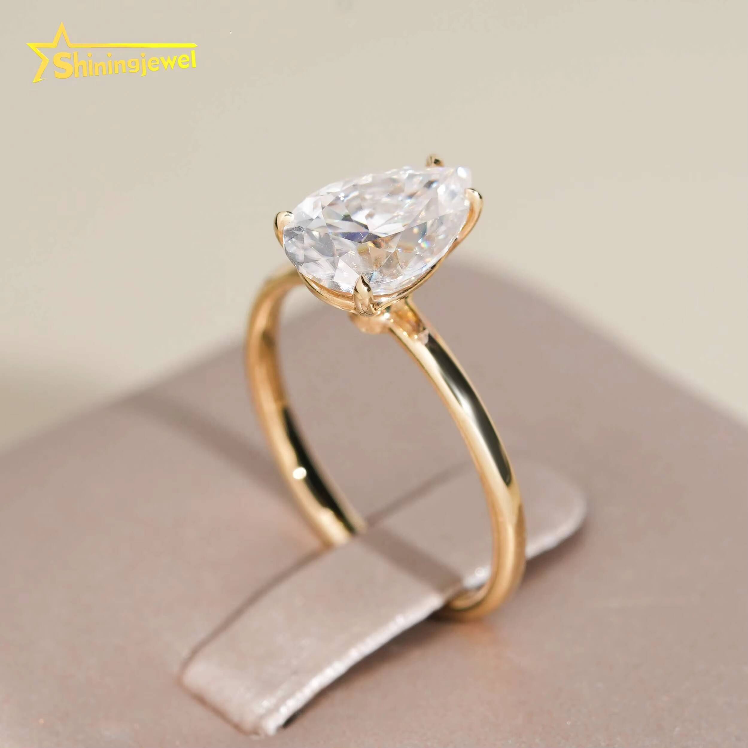 Romantic Elegant D Color Moissanite Diamond Pear Cut 2ct 14k Solid Gold Women Engagement Ring