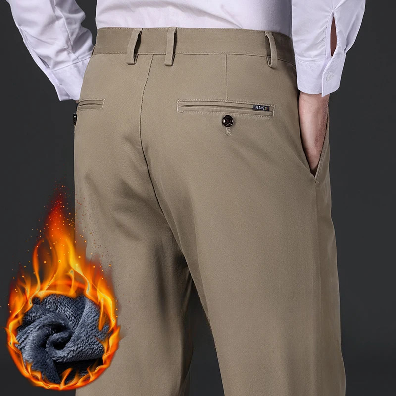 97 Cotton Straight Velvet Casual Pants Men Stretch Loose Classic Business Warm Trousers High Quality Winter Thick Fleece 251027