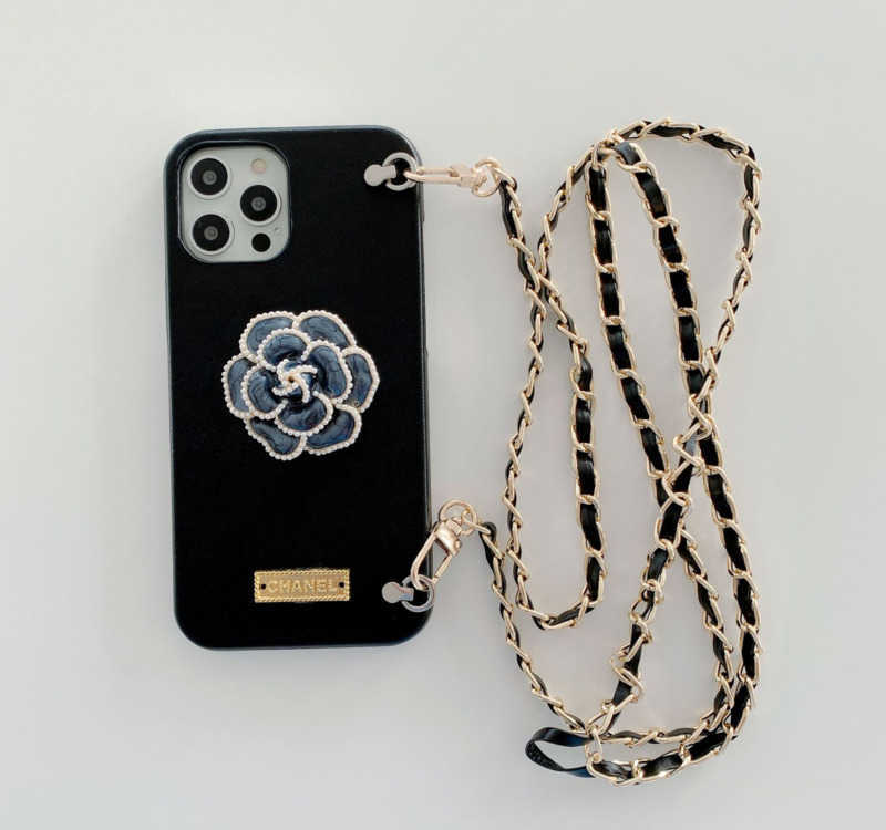 Designer Luxury Crossbody Protective Phone Covers Soft Lambskin Material with Chic Floral Motif Supports Apple's Latest Devices