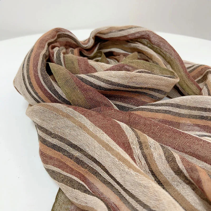 Cotton Linen Blend Stripe Fashion Scarf 251027