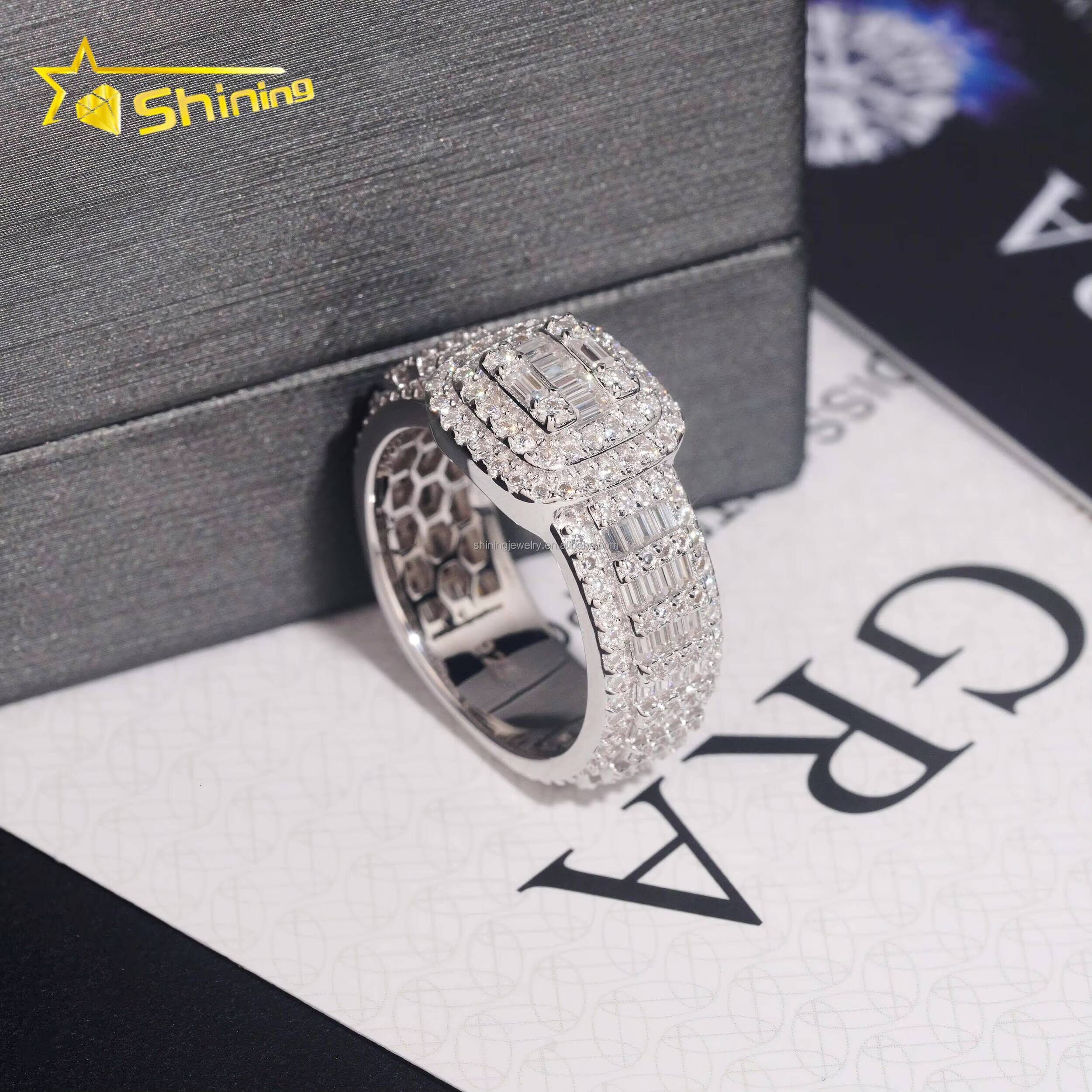 Popular Bulk Stock Wholesale Price Iced Out Fine Man Jewelry Engagement Rings 925 Silver Jewelry FL Moissanite Diamond Band Ring