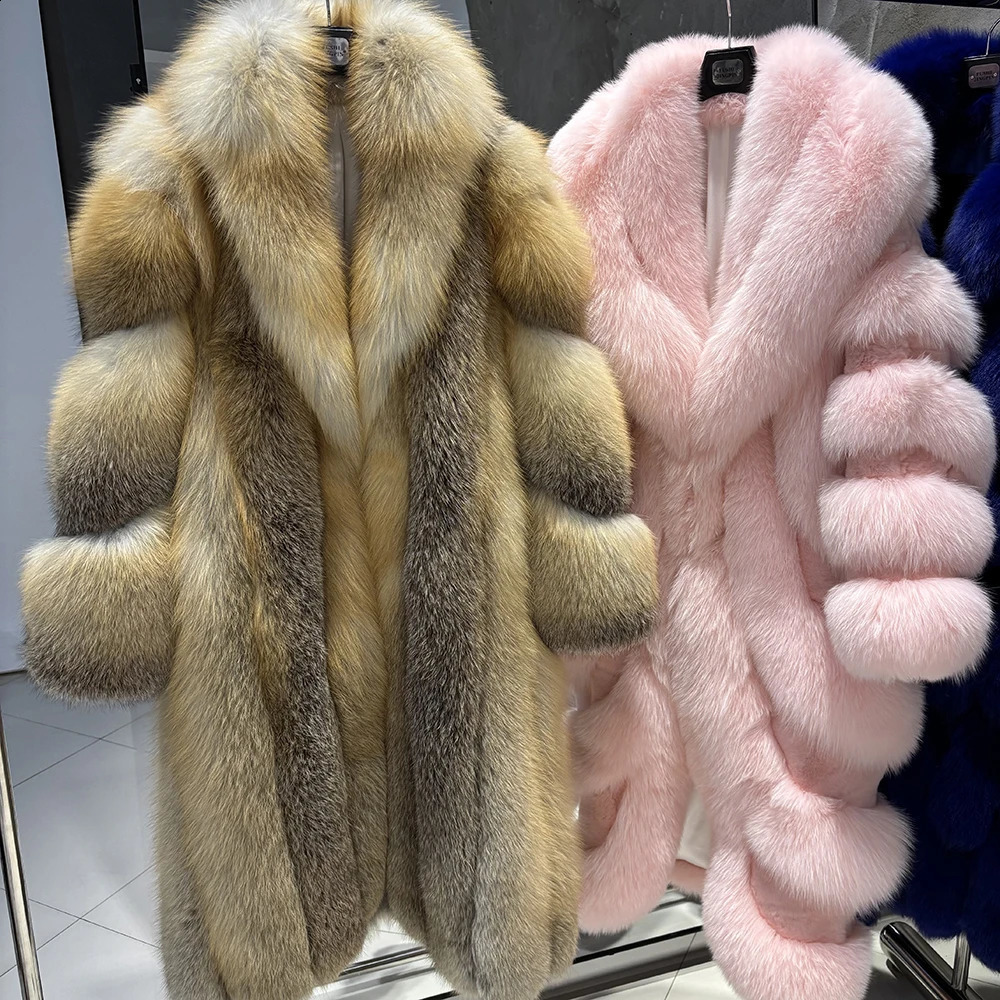 YOLOAgain High Quality Long Real Fox Fur Jacket Coat Women 2025 Winter Warm Natural Fur Coat Female 251027