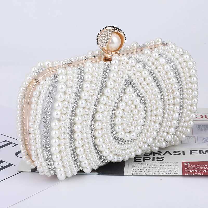 New Women Woven Pearl Evening Clutch Bag Small Beaded Box Pearl Wedding Party Bag Purs H251027