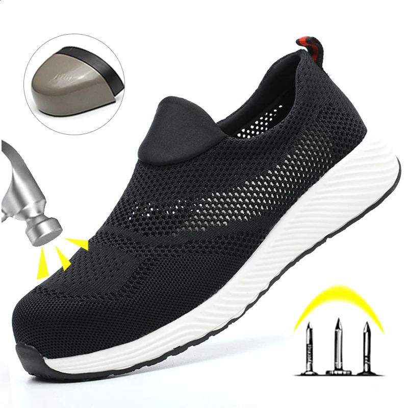 Breathable Safety Shoes Man Steel Toe AntiPuncture Reinforced Sole Mens Work Shoes Lightweight Slip Resistant Safety Sneaker 251023