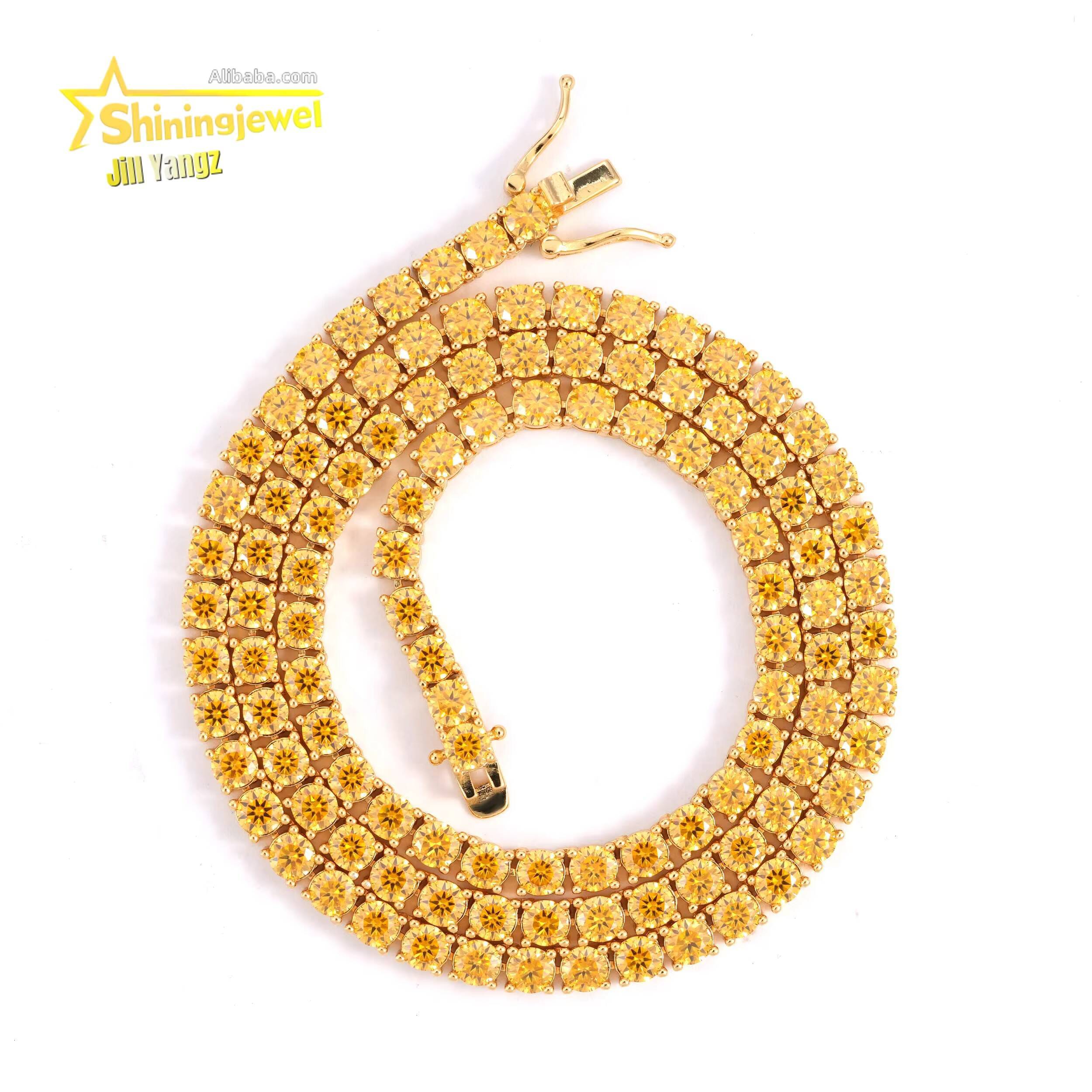 Pass Diamond Tester Golden Yellow Moissanite Tennis Necklace Bracelet 4mm Colorful Tennis Chain 925 Sterling Silver Fine Jewelry