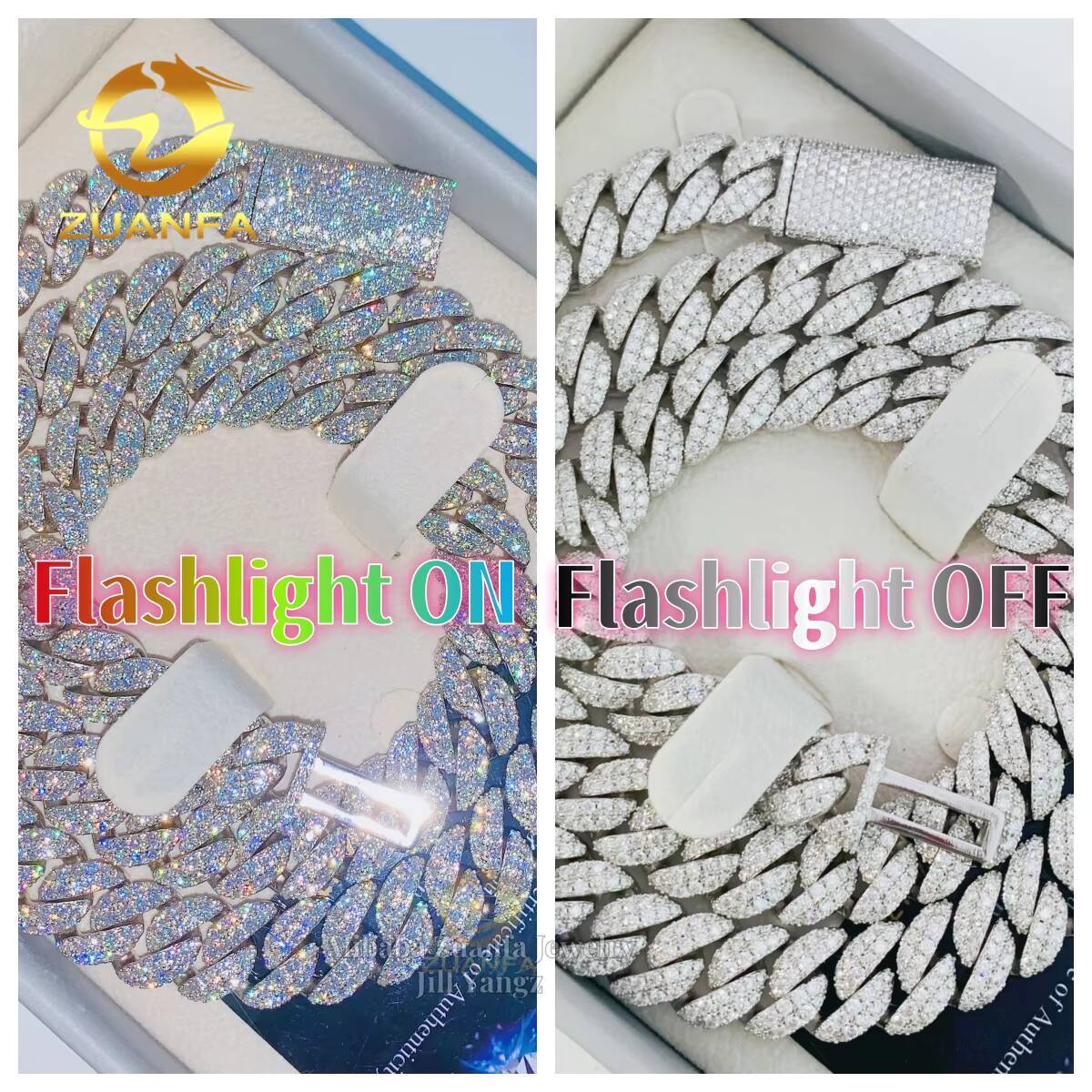 Two Row 12mm Moissanite Chain Cuban Links New Moon Soldier Chain Iced Out Necklace 925 Silver Cuban Link Chain Necklace