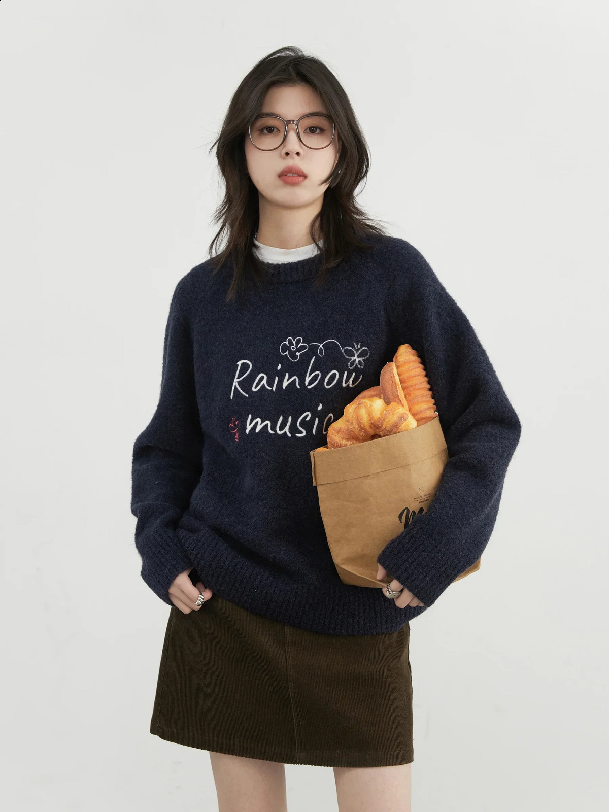 CHIC VEN Women Sweaters Casual Loose Oneck Letter and Flower Embroidered Jumpers Female Knitted Pullover Autumn Winter 2025 251027