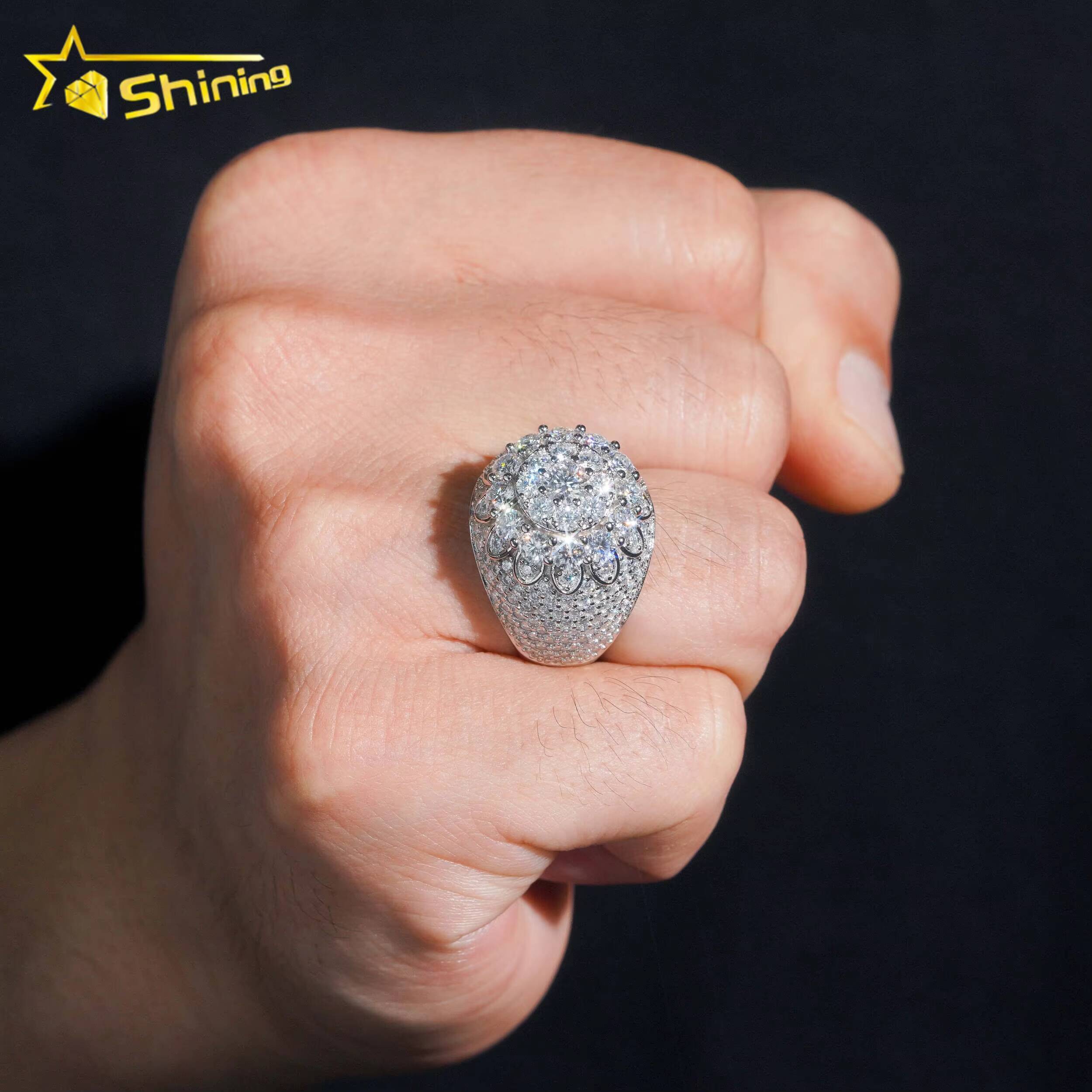 GRA Certificate 925 Sterling Silver Gold Plated Hip Hop Jewelry Sparkle Iced Out Moissanite Men Ring