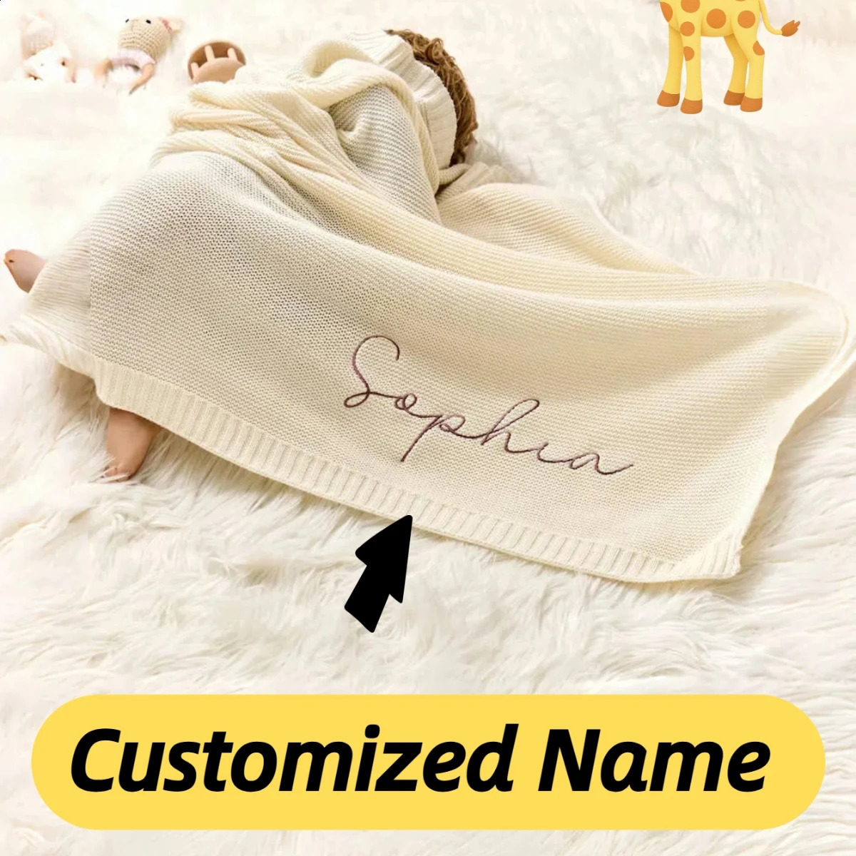 Personalized Custom name letter Embroidered born Nursery Baby Knit Blanket children Chunky Handmade Gifts for Boy Girl 251027