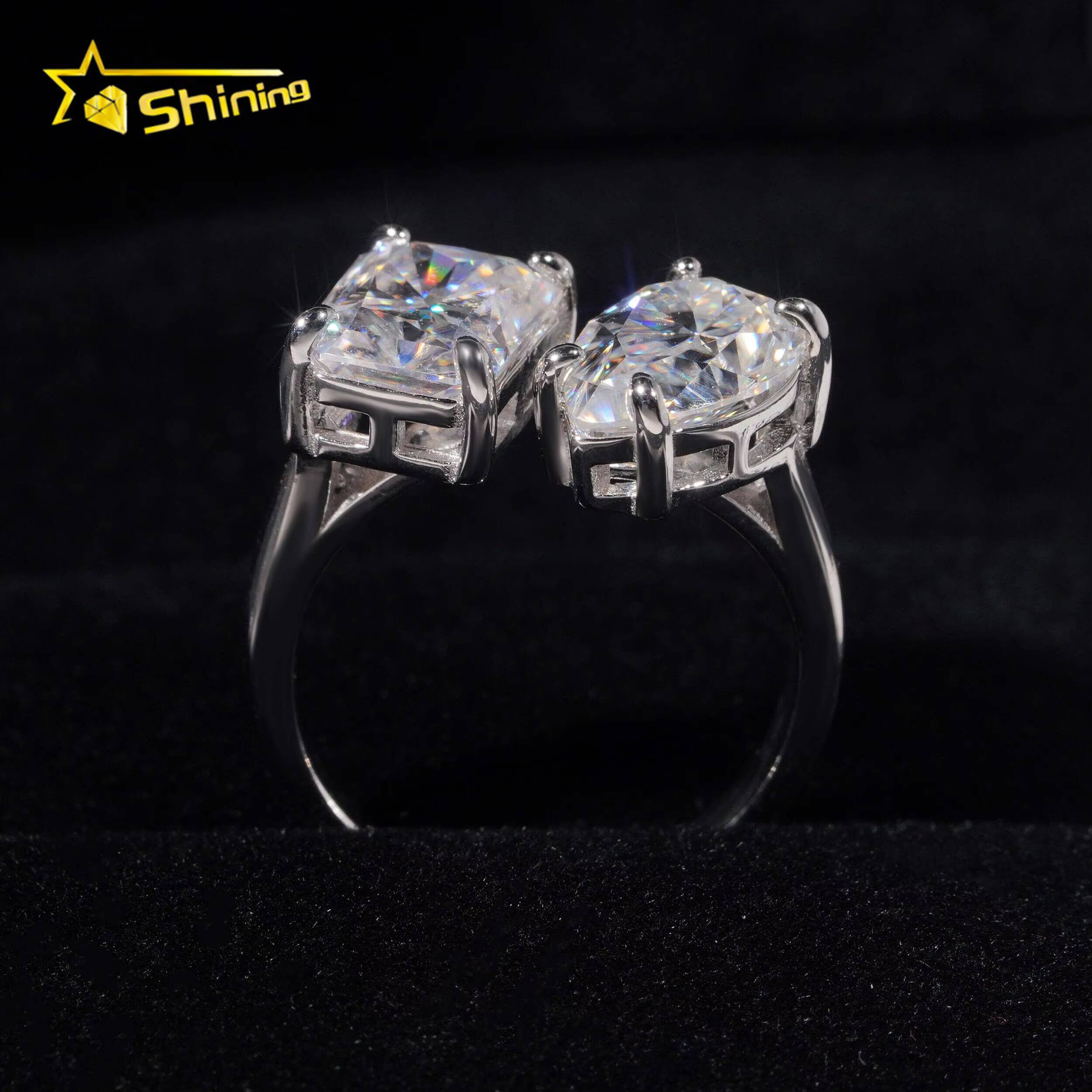 Iced Out Fashion Jewelry Diamond Engagement Wedding Ring 925 Solid Silver D VVS Radiant Pear Cut Moissanite Ring for Women