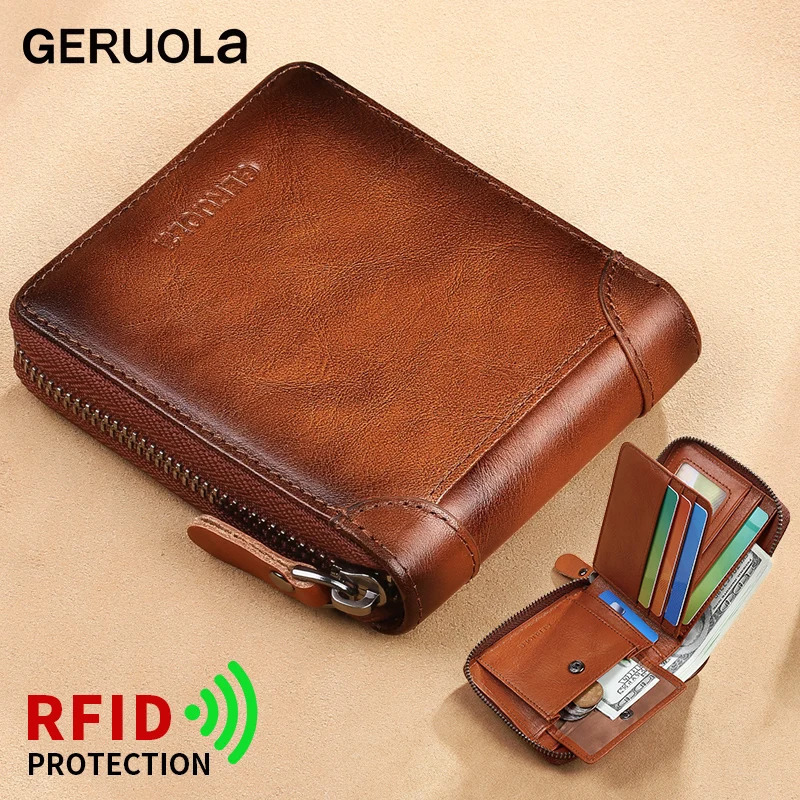 Wallet for men genuine leather zipper wallet change card bag allinone trendy short clip 251028