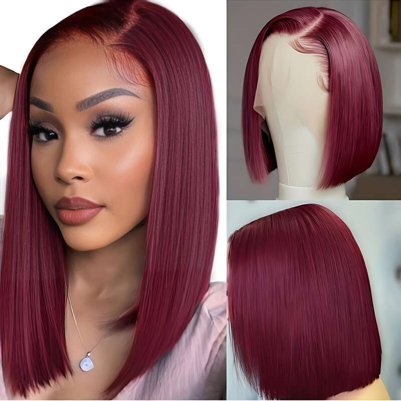 TEWIG 99J Bury Straiht Remy Human - 13X4 HD Lace Front, Pre-Plucked With Baby Hair, 200% Density For Women, Daily Use & Parties, All Ethnicities, Shor