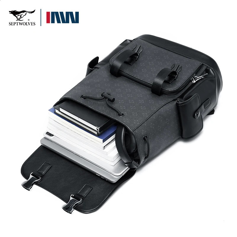 Septwolves Stylish Man Printed Leather Travel Backpack High Qualit Business Work Commuting Flip Print Monogram Laptop 251018