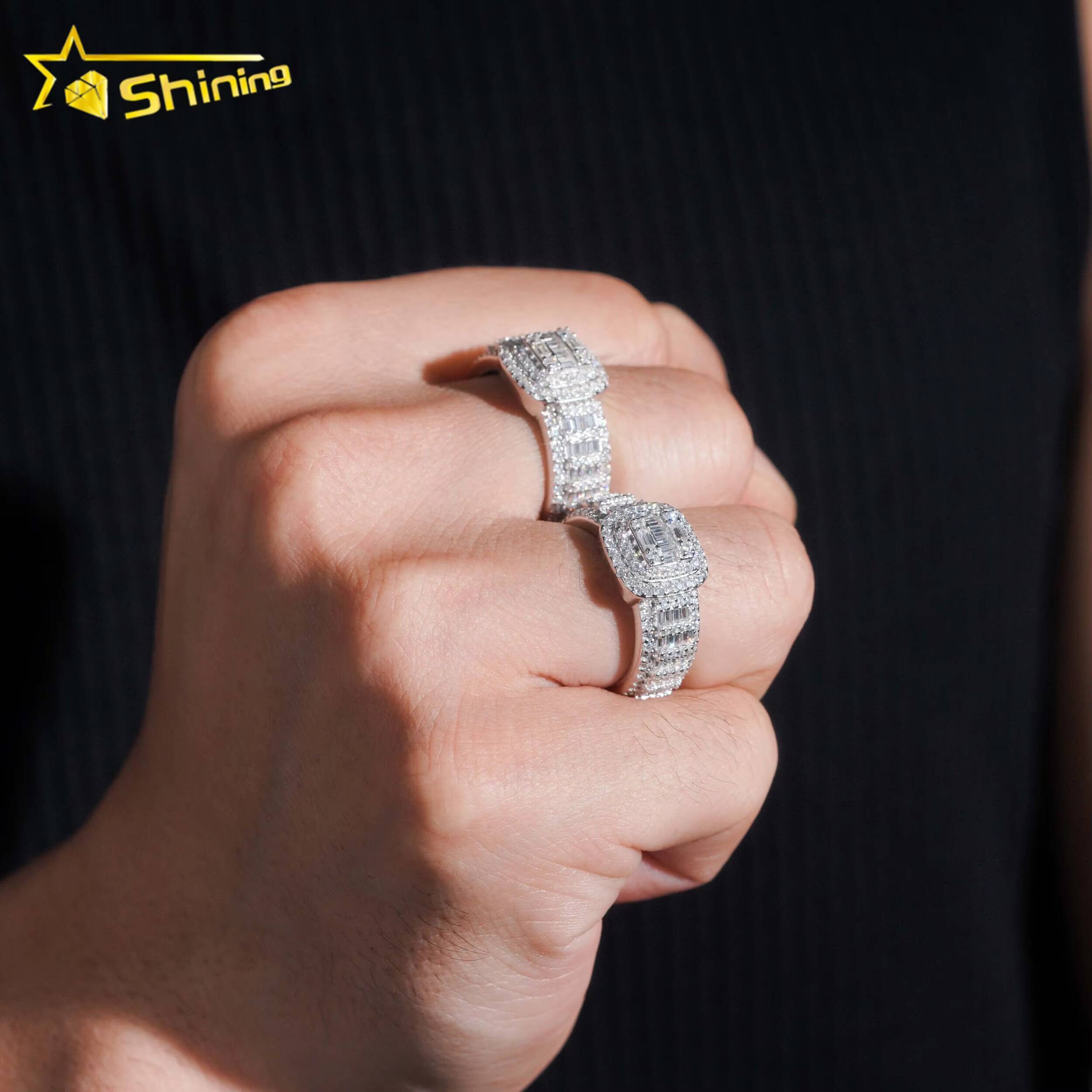 Factory Custom Luxury Rappers Jewelry 925 Sterling Silver Hip Hop Iced Out Diamond Moissanite Ring for Men