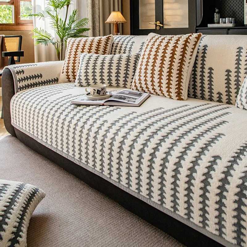 Winter Thick Fishbone Patterned Sofa Cover AntiWear NonSlip Couch Slipcover for Living Room Nordic Armless Foldable Sofa Towel C251028
