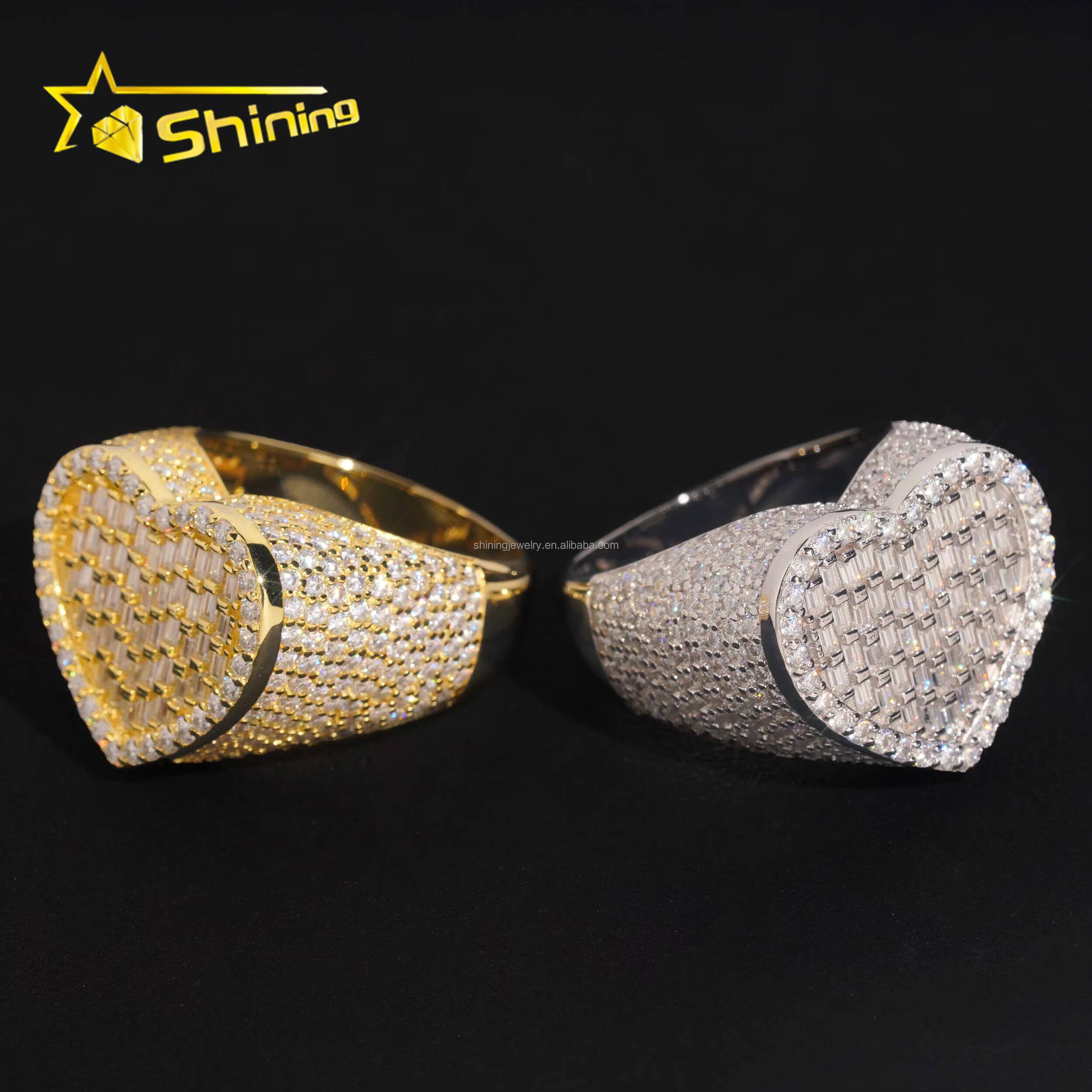 Bulk Stock Drop Shipping Price Hip Hop Fire Jewelry Man S925 Solid Silver Iced Out VVS1 Moissanite Diamond Heart Shape Ring Gift