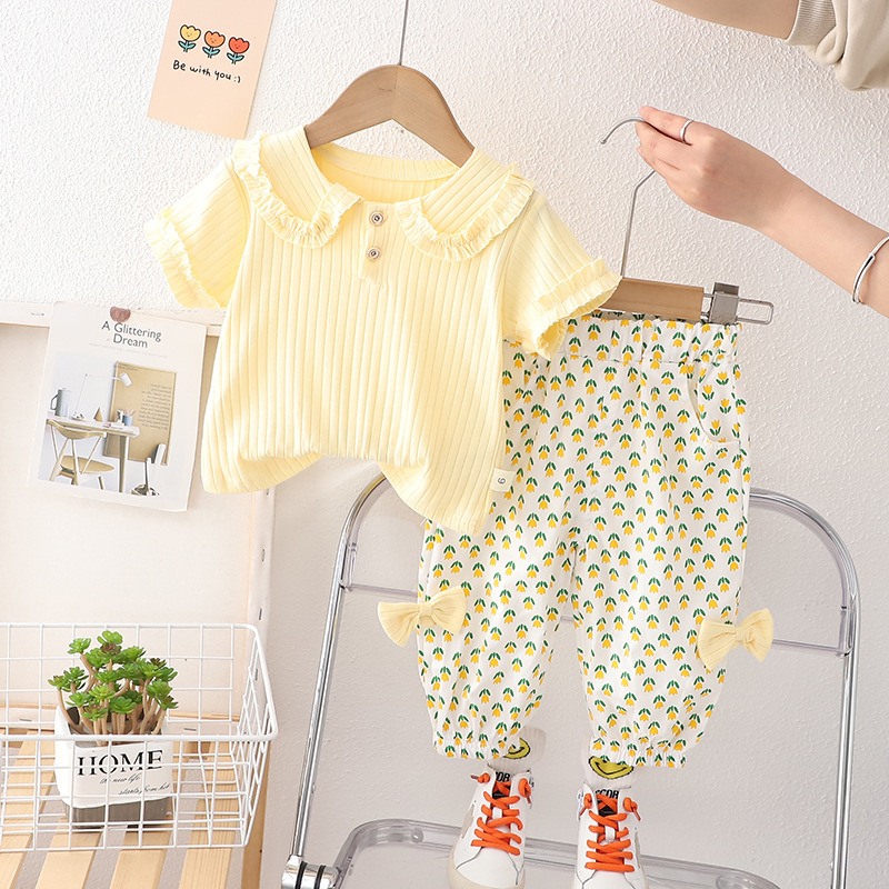 luxury kids clothing 2025 Girls Short Sleeve 2-Piece Set, Summer Collar Outfit for Baby Girl & Toddler, Fashion Kids Clothing