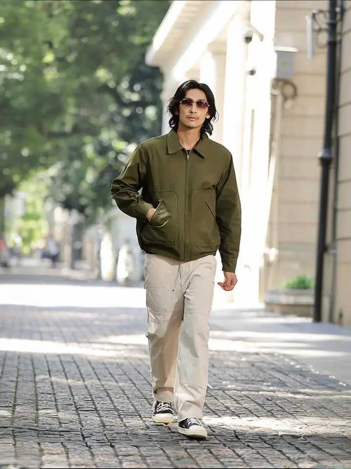 OKONKWO Mens commemorative edition solid color travel jacket TOUR JACKET horizontal Suga denim jacket J251028