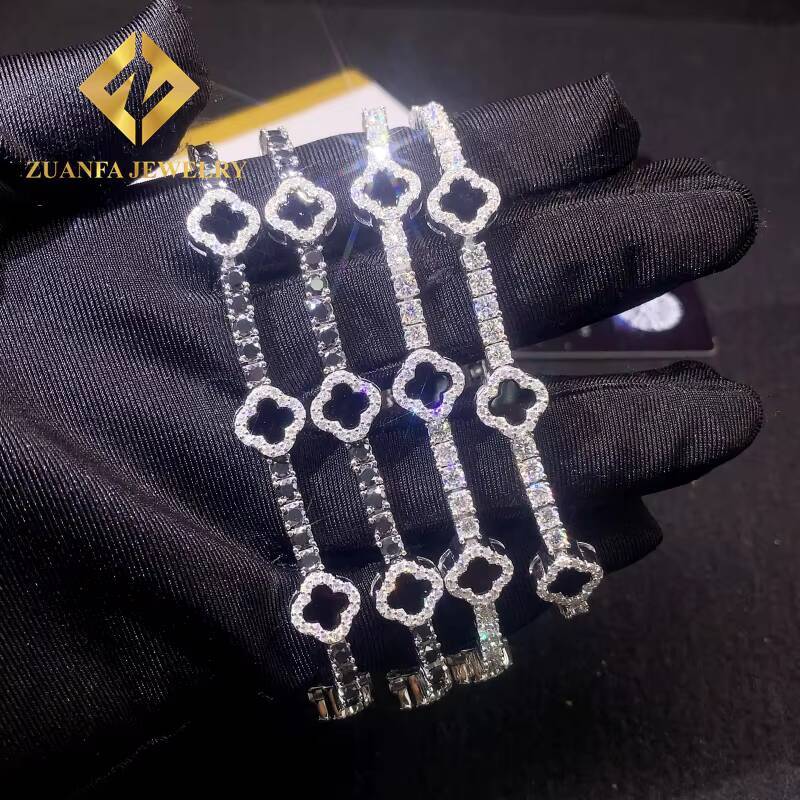 Fine Jewelry Moissanite Tennis Chain 925 Sterling Silver 3mm Black White Moissanite Clover Tennis Bracelet