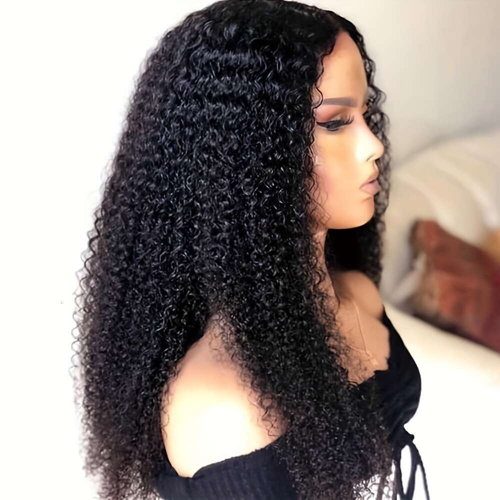Brazilian Virgin Human Kinky Front 4X4x1 Transparent HD Lace Frontal Wig Wave For Women Pre Plucked With Baby Hair 200% Density Natural Black Color Cu