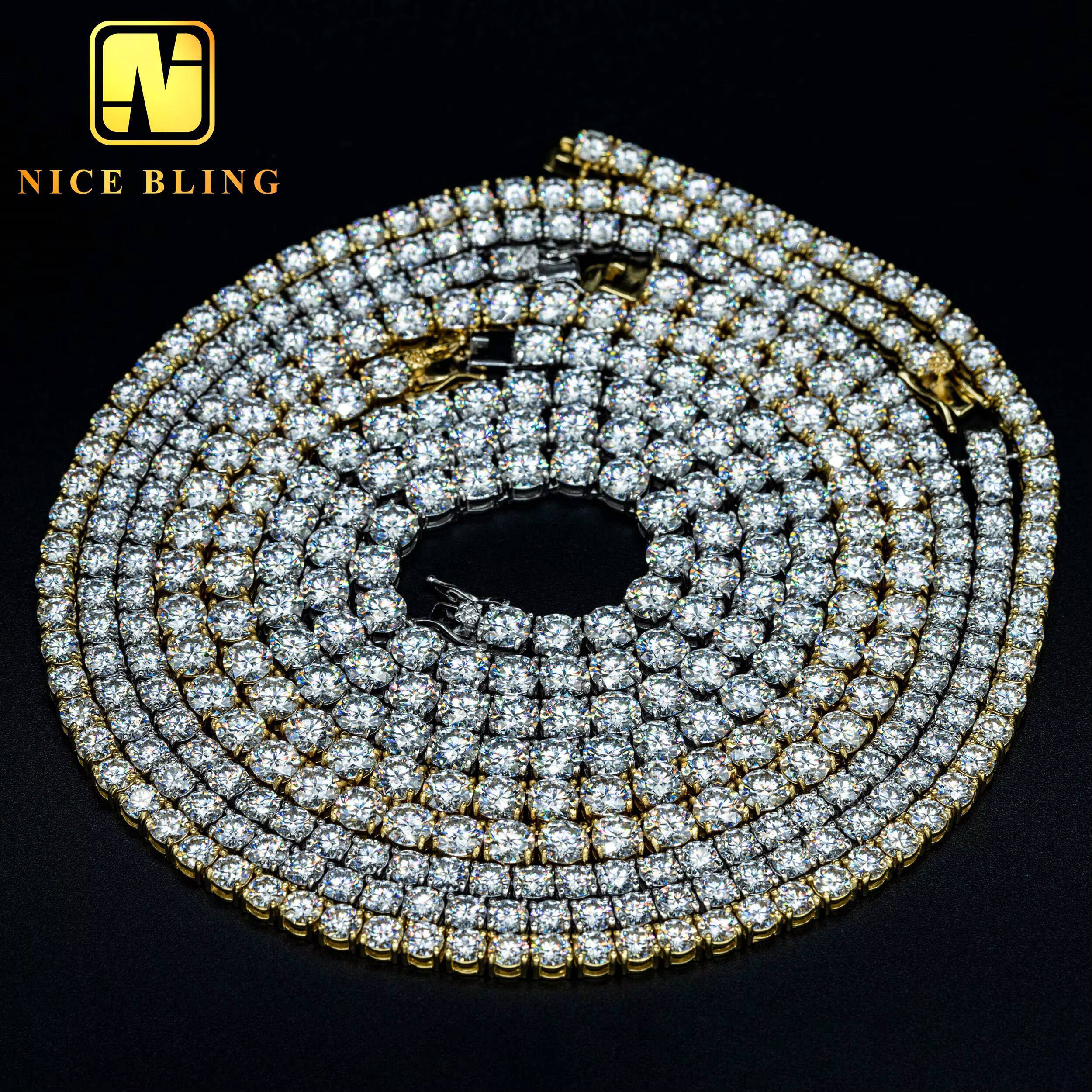 Wholesale Hip Hop Jewelry Fashion Iced Out 18K Gold Silver Plated Brass Moissanite Diamond Tennis Chain Moissanite Necklace for Men Women