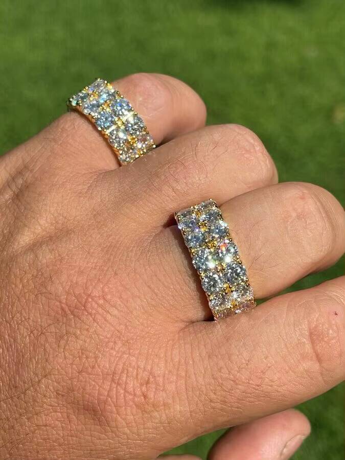 Good Quality Customized 10mm Width S925 Silver Vermeil Iced Tennis Hip Hop Moissanite Rings