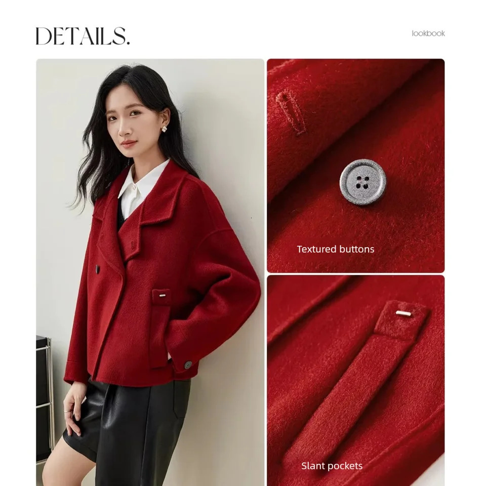 SENTUBILA 100 Wool Coats For Women Winter Jackets Stand Turtleneck Double Sided Short Outerwears Female Clothes W44O56626 251023