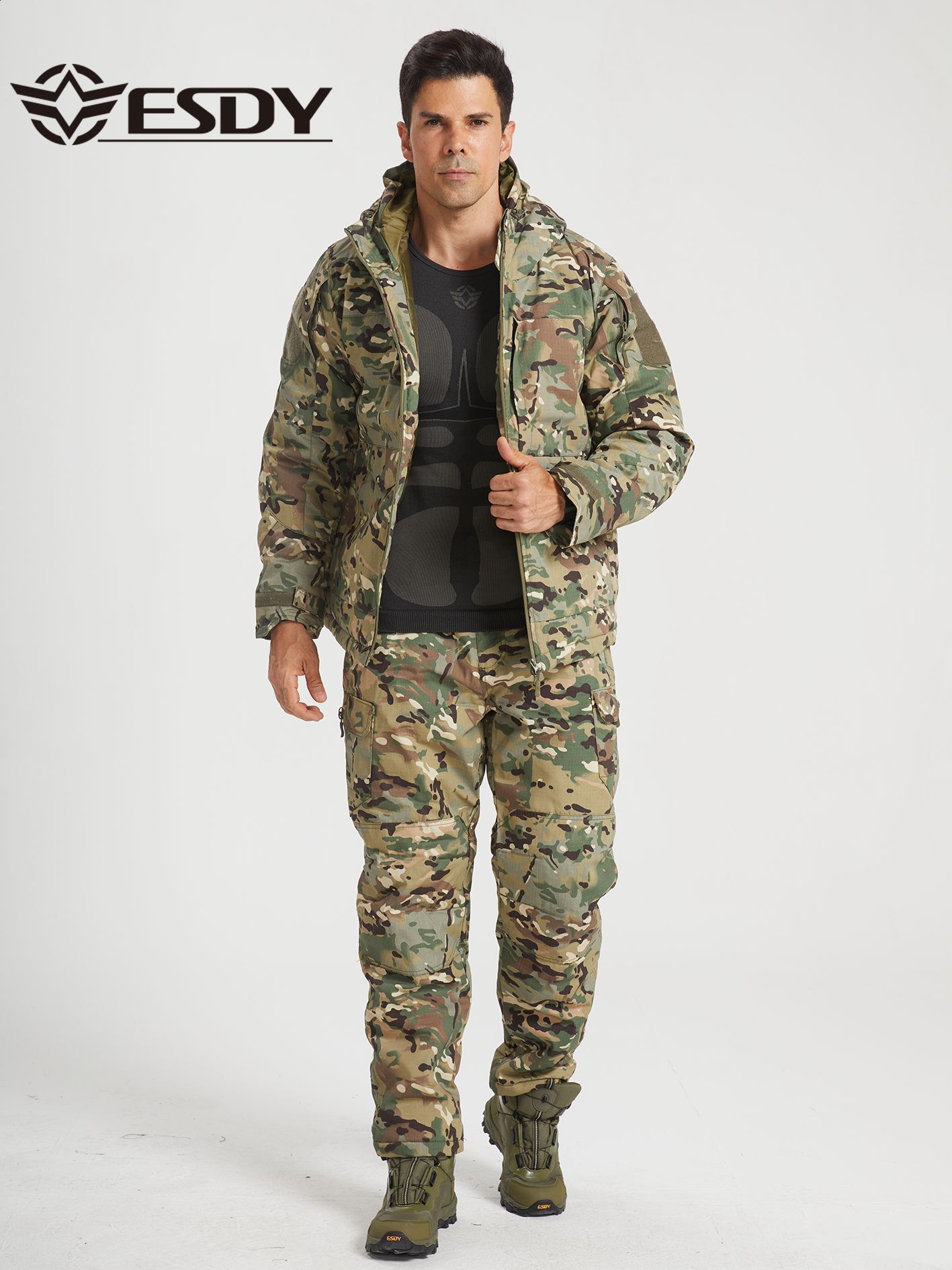 ESDY Outdoor Camouflage Softshell Pants Set ColdProof Warm Thickened Sportswear Camouflage Suit Outdoor Mens Softshell Jacket250926