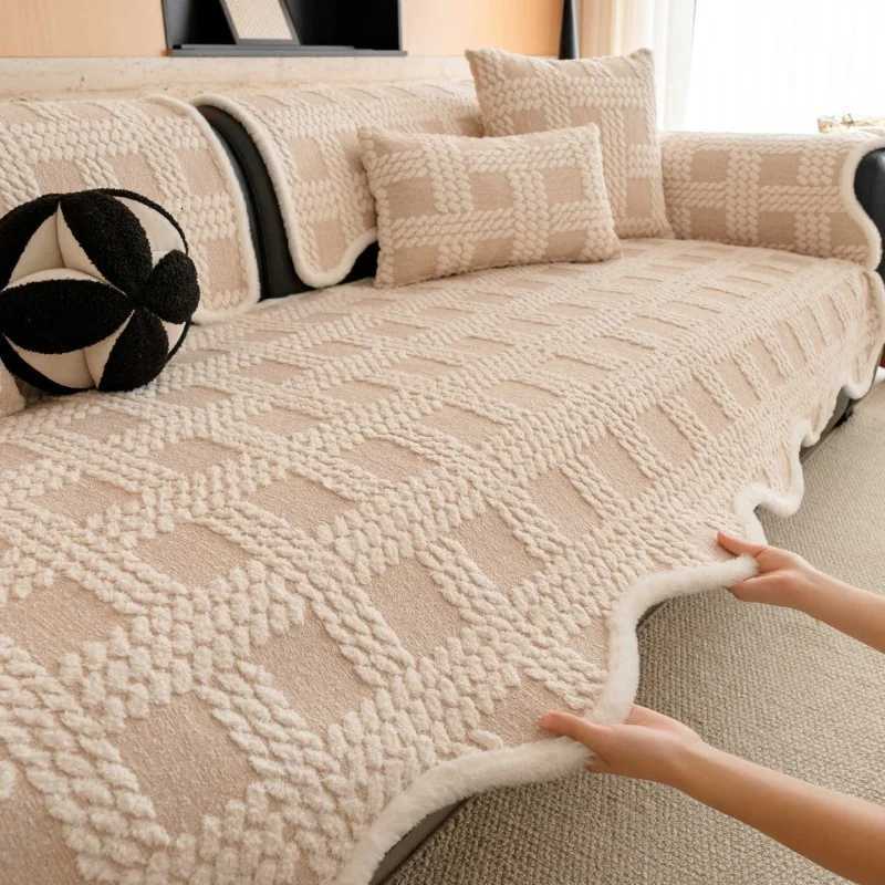 Irregular Plush Sofa Cover Winter Warm SofaSeat Pad French Style Nonslip Durable LCorner Couchtowel for Living Room Decor C251028