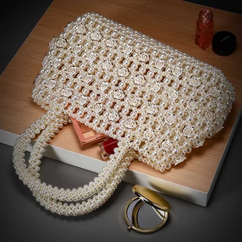 Luxurious handcrafted womens woven pearl evening handbag womens shiny wedding storage bag festival birthday womens gift bag H251027