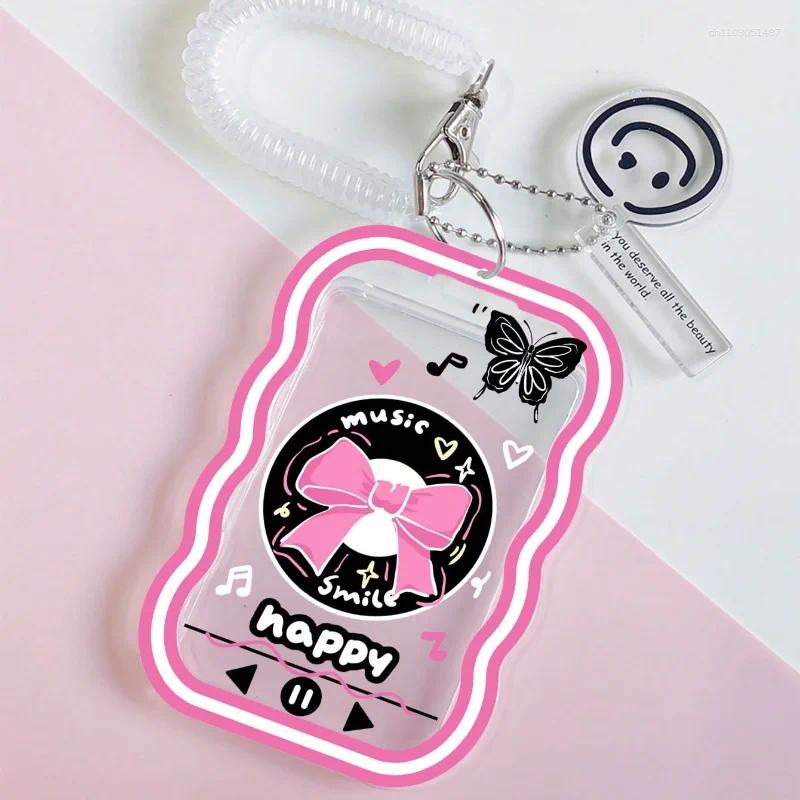 Card Holders Cartoon Bow Music Wave Shape Transparent Student ID Bus Subway Campus Protective Cover Keychain