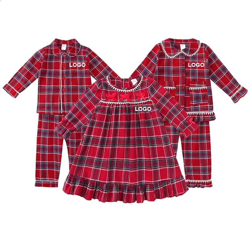 2025 Custom Kids Pajamas Christmas Children Boy Clothes Red Velvet Plaid Suit Family Match Toddler Girl Dress Xmas Sets Costume 251027