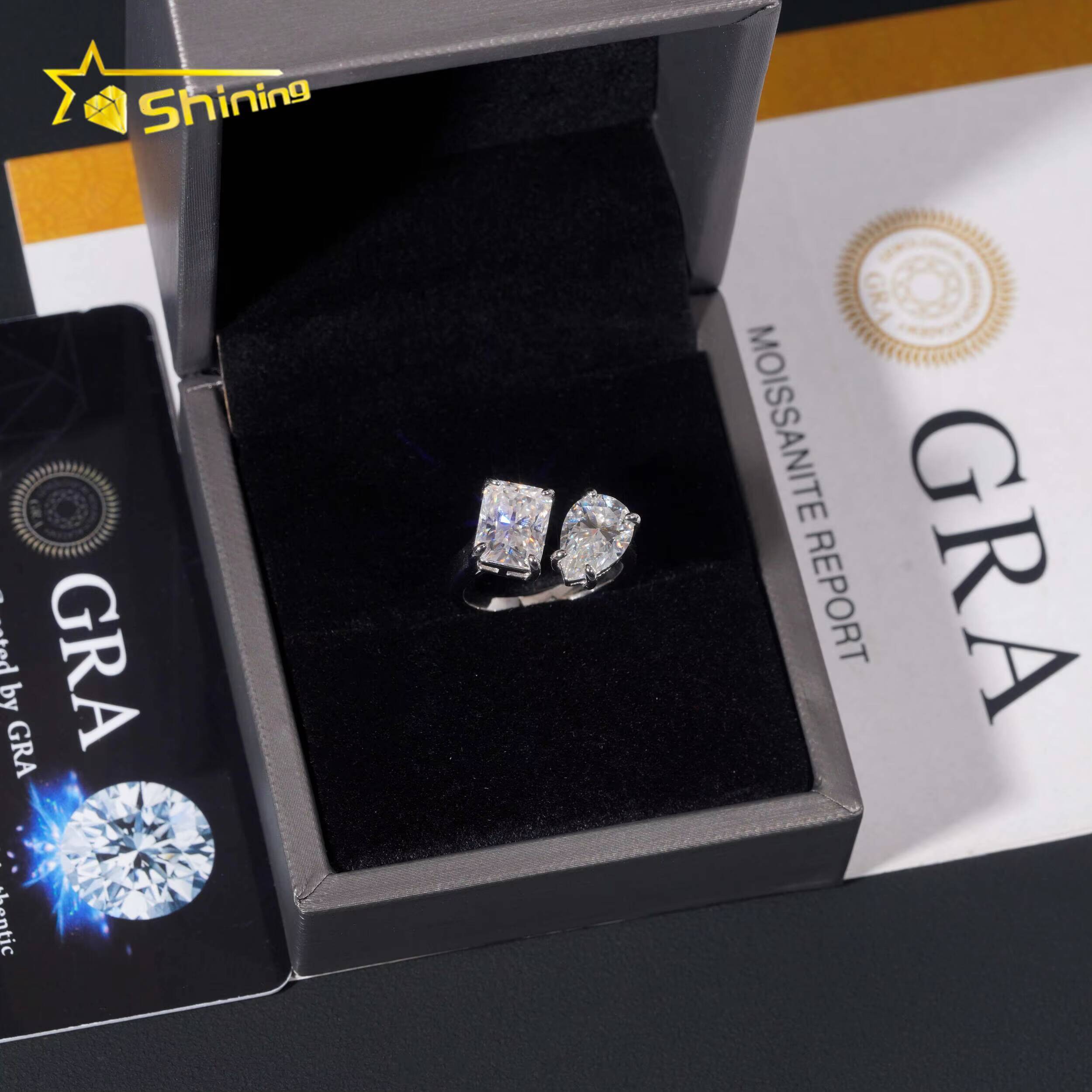 Iced Out Fashion Jewelry Diamond Engagement Wedding Ring 925 Solid Silver D VVS Radiant Pear Cut Moissanite Ring for Women