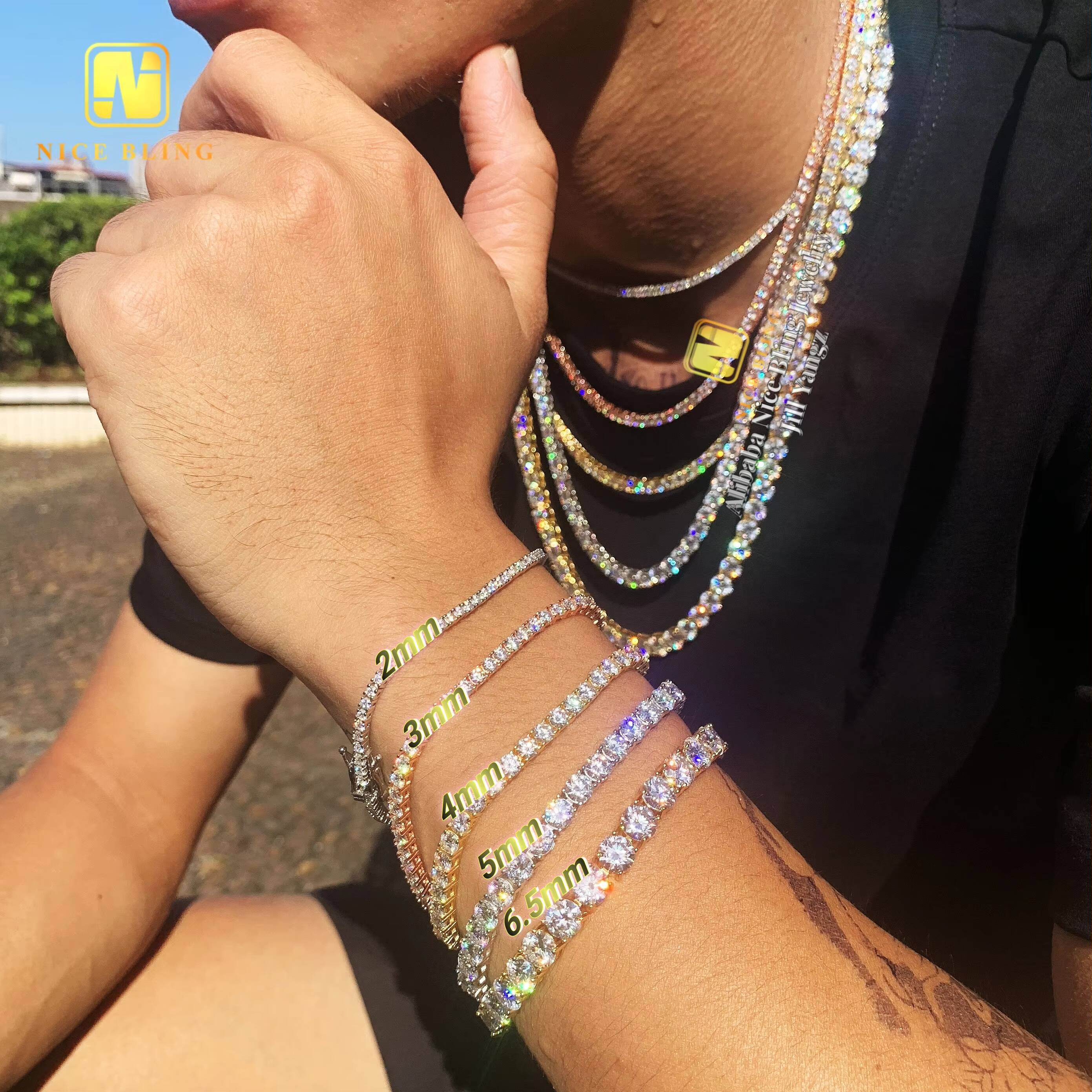 CRAZY FLASHY Factory Bulk Stocks Moissanite Tennis Necklace Bracelet CHEAPEST in HISTORY Hip Hop Jewelry Tennis Chain