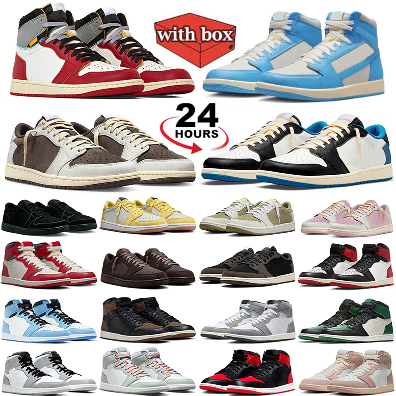 With box basketball shoes for men women University Blue Leather Hyper Royal Smoke Grey Chicago Red Dark Mocha Pink mens trainers outdoors sneakers size eur36-47