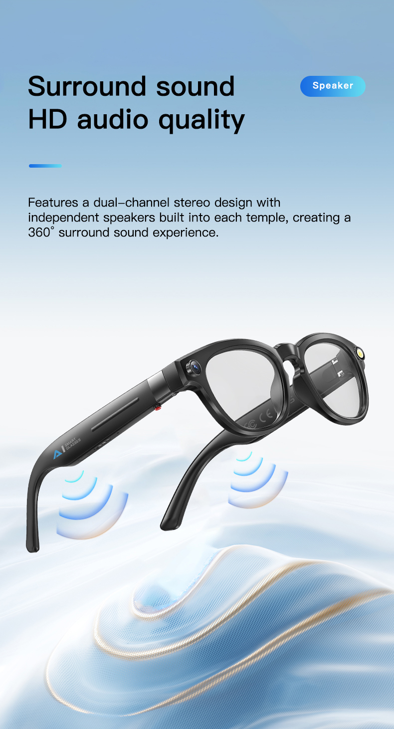 Artificial Intelligence Enabled Q8 AI Smart Glasses Featuring Integrated HD Camera Functionality