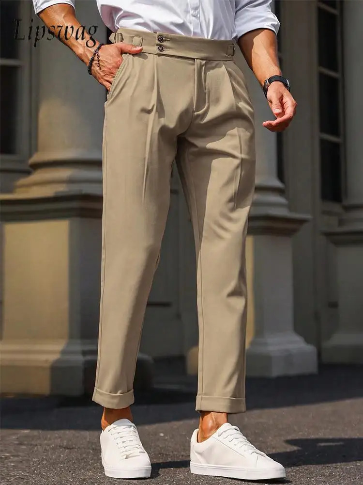Vintage High Waisted Trousers For Mens Spring Autumn Stylish Pleated Straight Suit Pants Men Solid Color Business Casual Chinos 251027