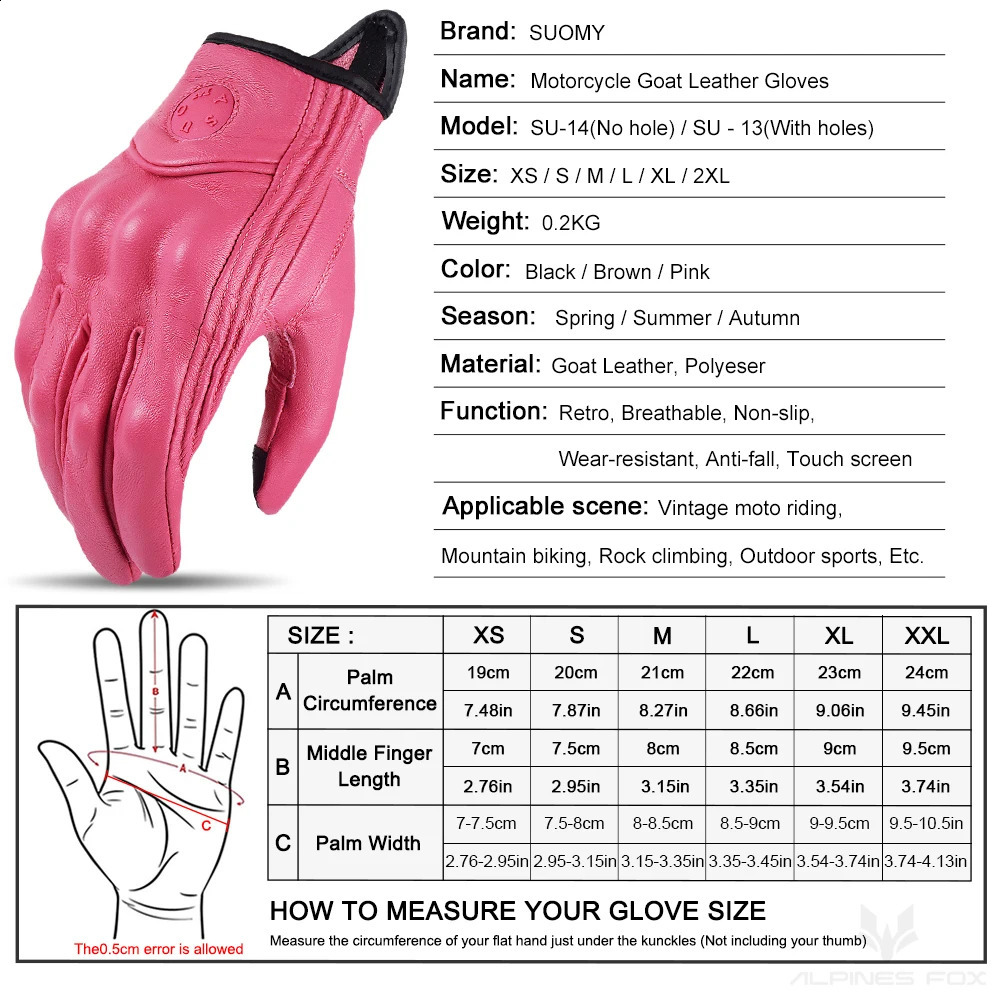 Suomy Vinatge Goatskin Motorcycle Gloves Summer Men Brown Retro Leather Motorbike Motocross Glove Lady Motorcyclist Guantes 251027