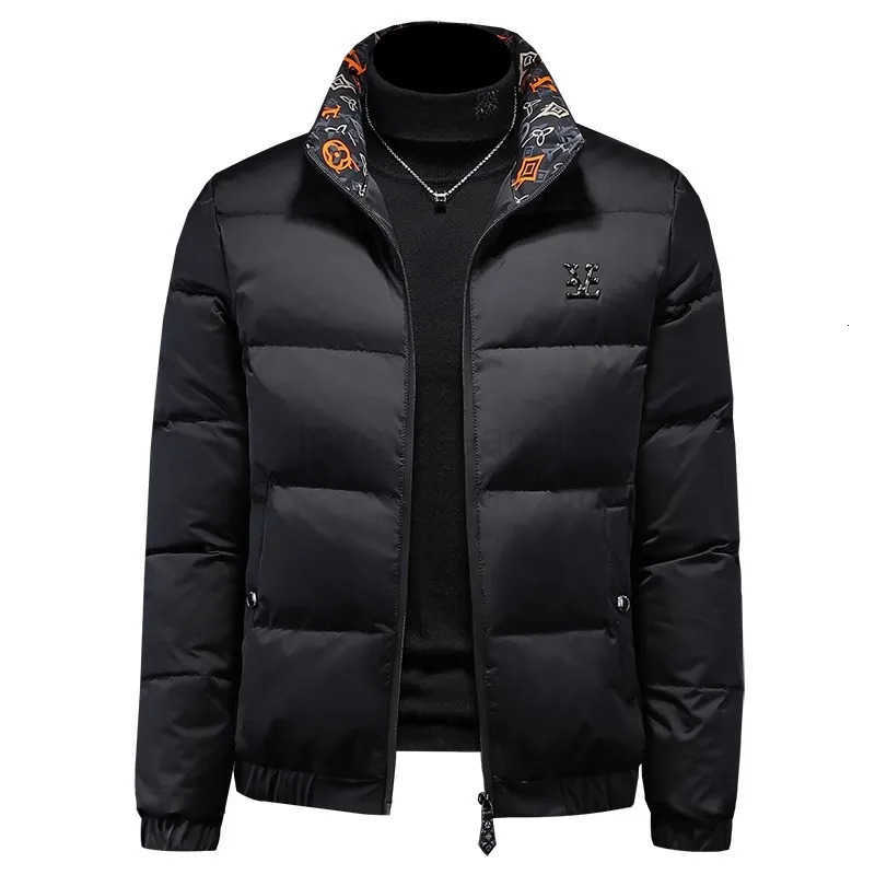 Mens Stand Collar White Duck Down Jacket Glossy Surface Warm Outerwear Casual Trendy Korean Slim Fit Autumn Winter New Style T251028