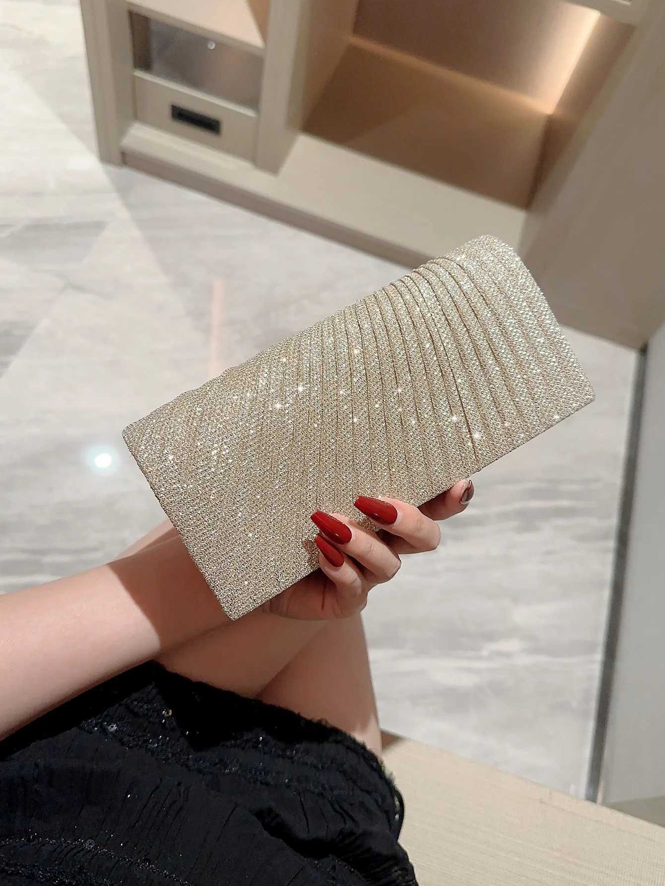 Womens Classic Pleated Design Sparkling Evening Bag Mini Clutch Banquet Bag Dress Bag Party Bag Evening Bag Chain Bag H251027