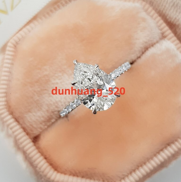 925 Sterling Silver Jewelry 1Ct Pear Hidden Halo Ring Moissanite Wedding Ring