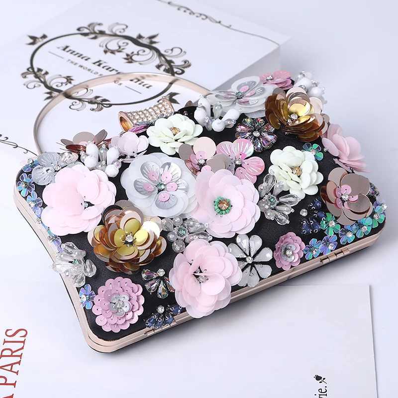 New Party Evening Handbag For Women Ladies Crossbody Shoulder Bag High quality handmade rhinestone party flower hand bags H251027